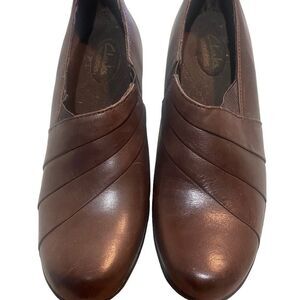 Clarks Bendables 63007 Brown Leather Slip On Career Comfort Shoes Woman Sz 8.5M